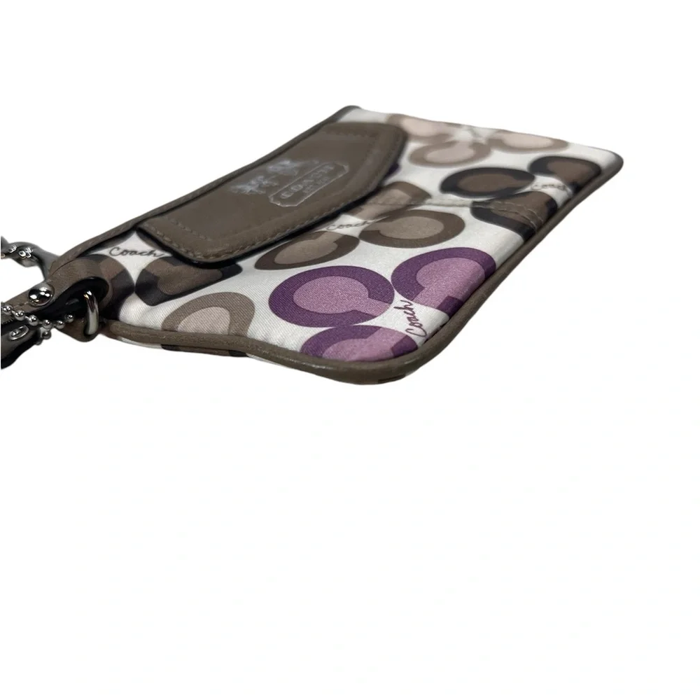 Coach Signature Circle Print Wristlet in Brown, Cream & Purple